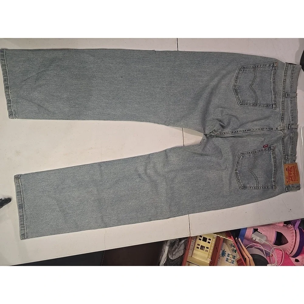 Levis‎ 505 Jeans Mens 40x30 Blue Light Wash Straight Stretch WaterLess Denim